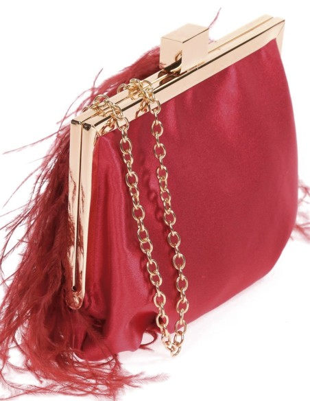 Feather and satin evening clutch bag with gold clasp closure