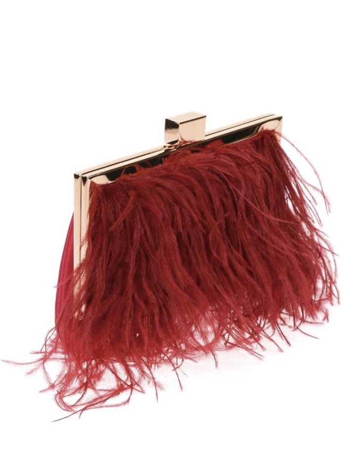 Bolso de fiesta de plumas y satén con cierre...