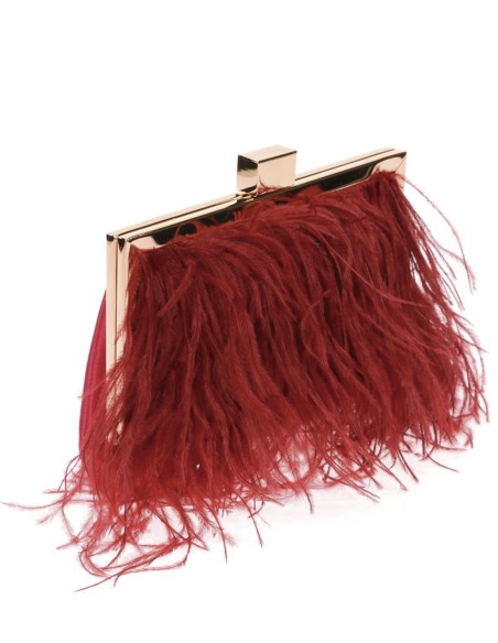 Feather and satin evening clutch bag with gold clasp closure