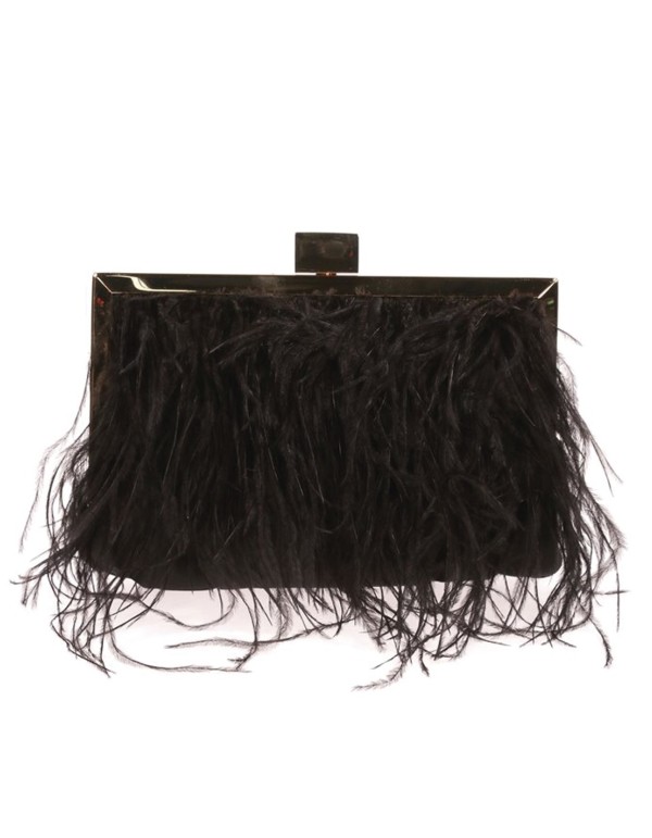 Feather and satin evening clutch bag with gold clasp closure 2