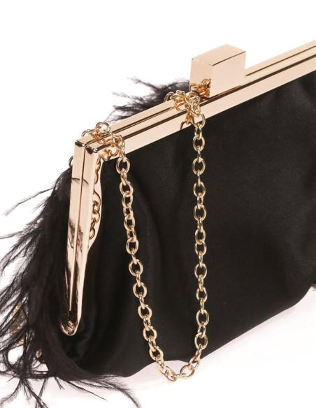 Bolso de fiesta de plumas y satén con cierre dorado