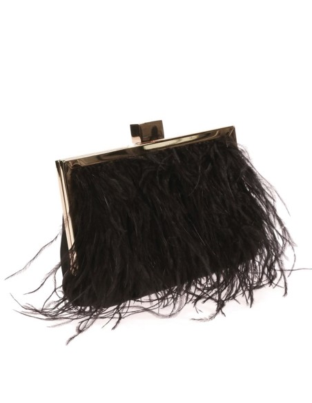 Feather and satin evening clutch bag with gold clasp closure