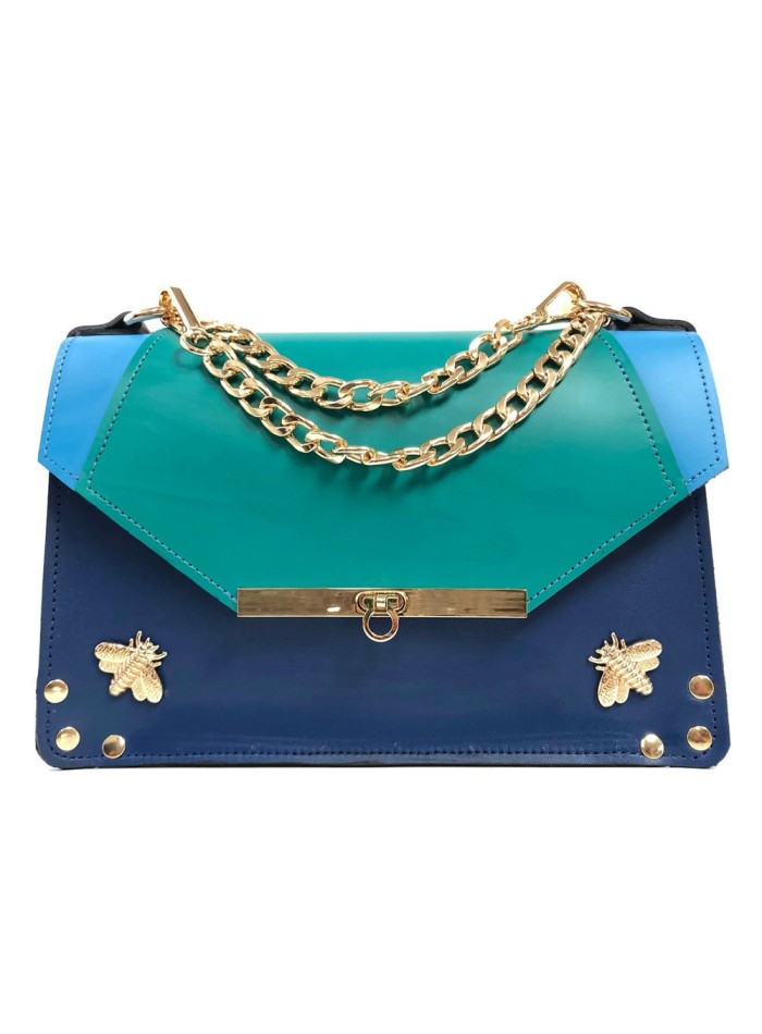 Gavi bag in three shades of blue with details of metallic bees Angela Valentine Handbags - 1
