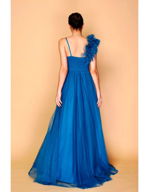 Vestido de fiesta de tul con hombro decorado para invitada 2