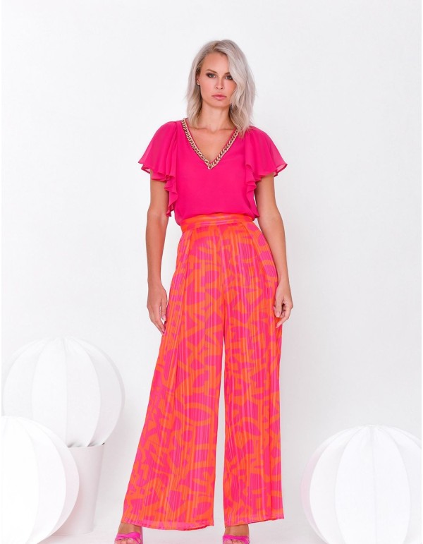 Zara Pajama Style Satin Co Ord Set Orange Geometric Print Size XL Top  Trouser