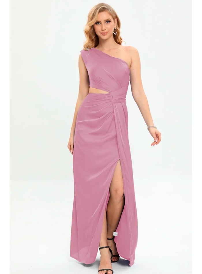 Evening dress without sleeves and side cut-out