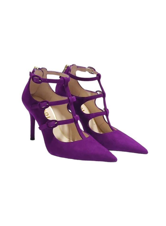 Party shoes with fine heels and buckles purple