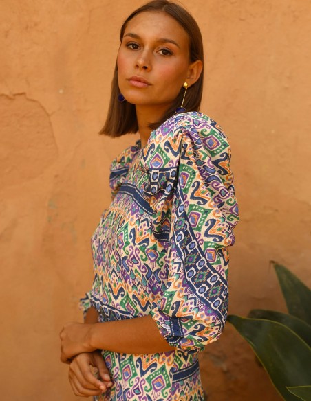 Vestido midi de fiesta con estampado étnico