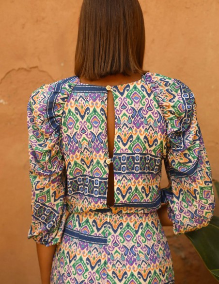 Midi party dress with ethnic print