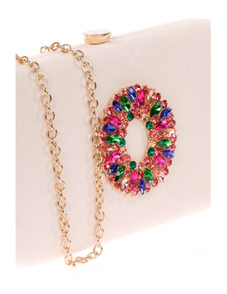Bolso de fiesta de antelina con broche joya multicolor
