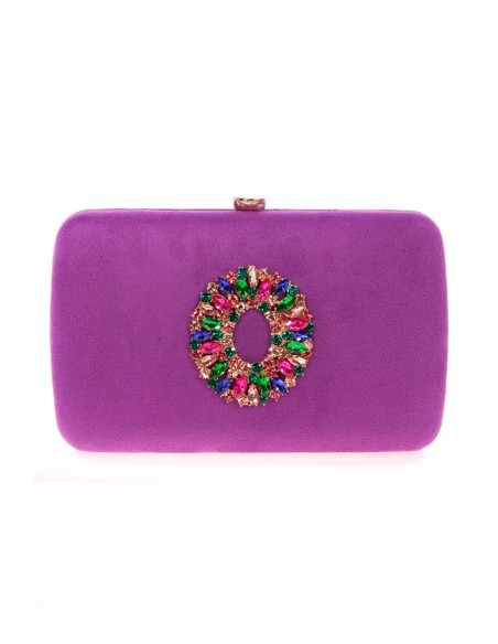 Sac de fête en daim avec broche en bijoux multicolores