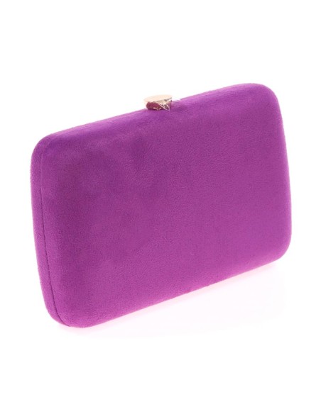 Suede evening clutch bag with multicoloured jewelled brooch