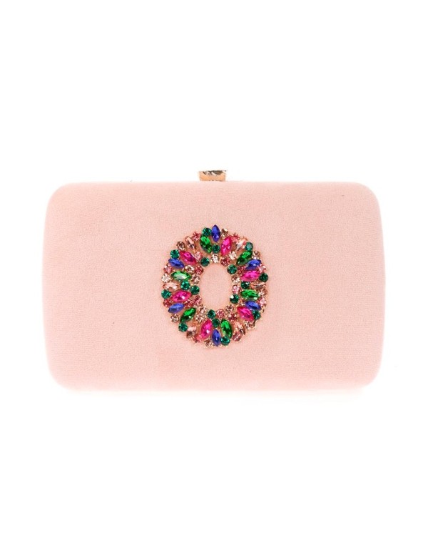 Suede evening clutch bag with multicoloured jewelled brooch 2
