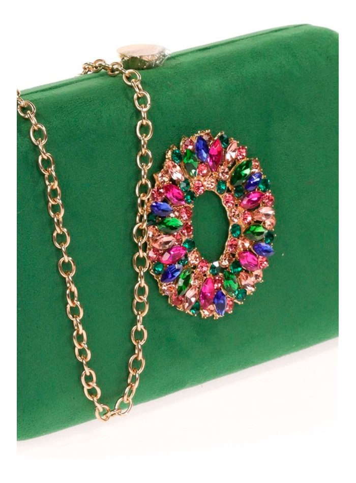 Sac de fête en daim avec broche en bijoux multicolores