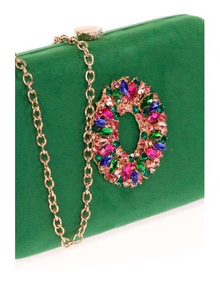 Sac de fête en daim avec broche en bijoux multicolores