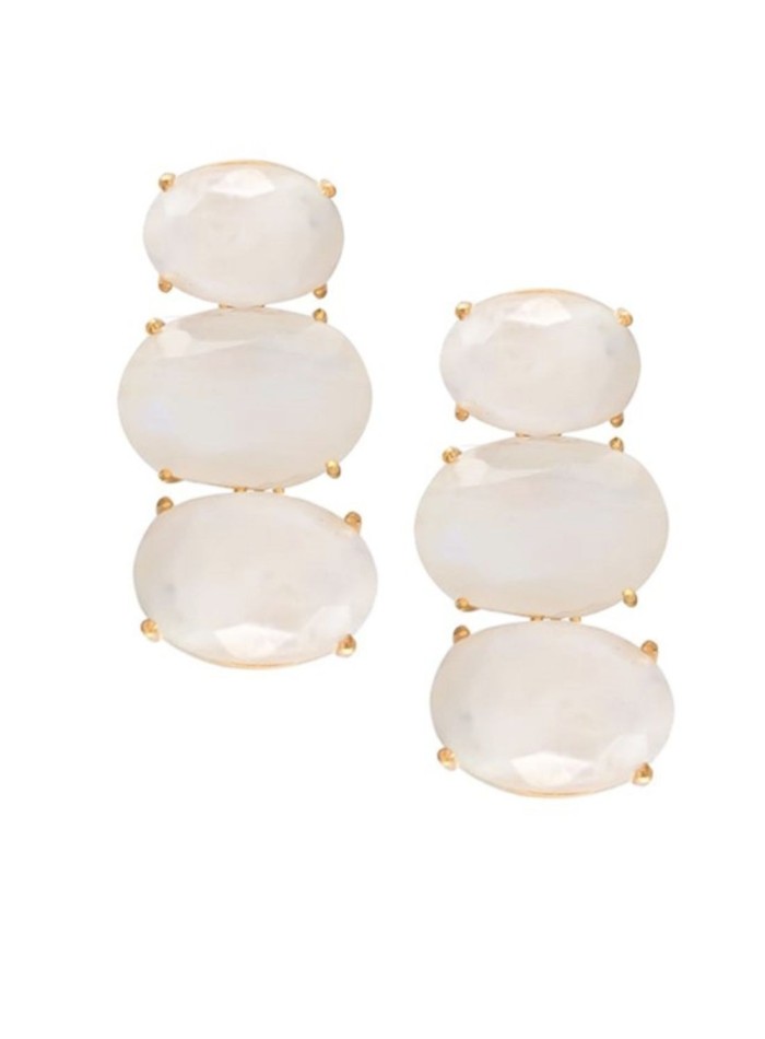 Party earrings with three oval white quartz stones ideal for any occasion.