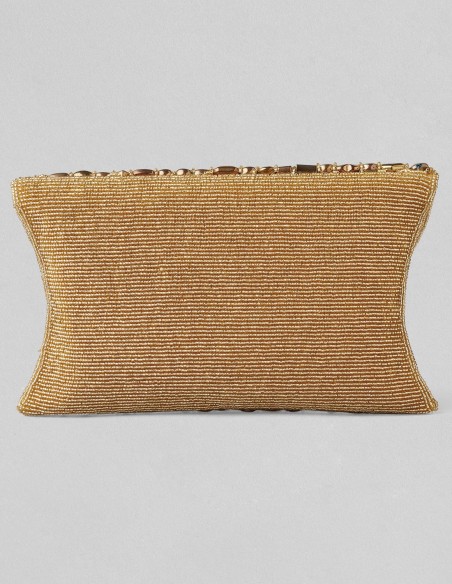 Bolso de mano con pedrería cosida a mano dorado para invitada