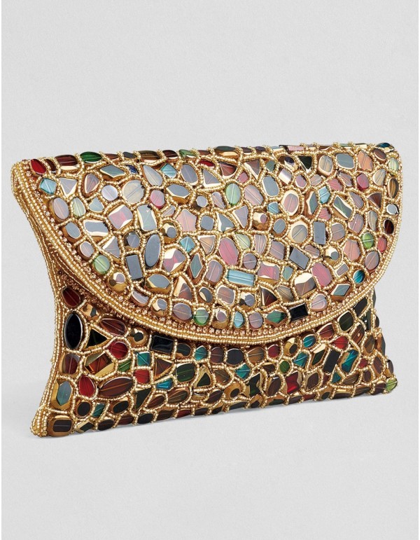 Bolso de mano con pedrería cosida a mano dorado para invitada 2