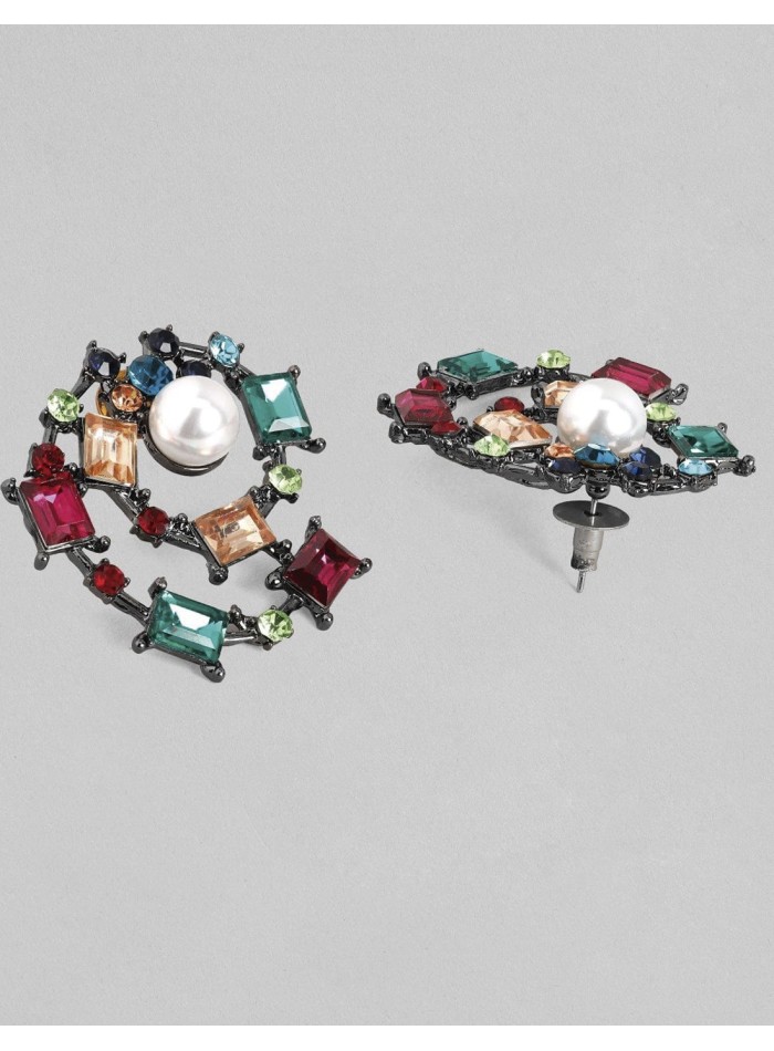 Multicoloured circular wave evening earrings