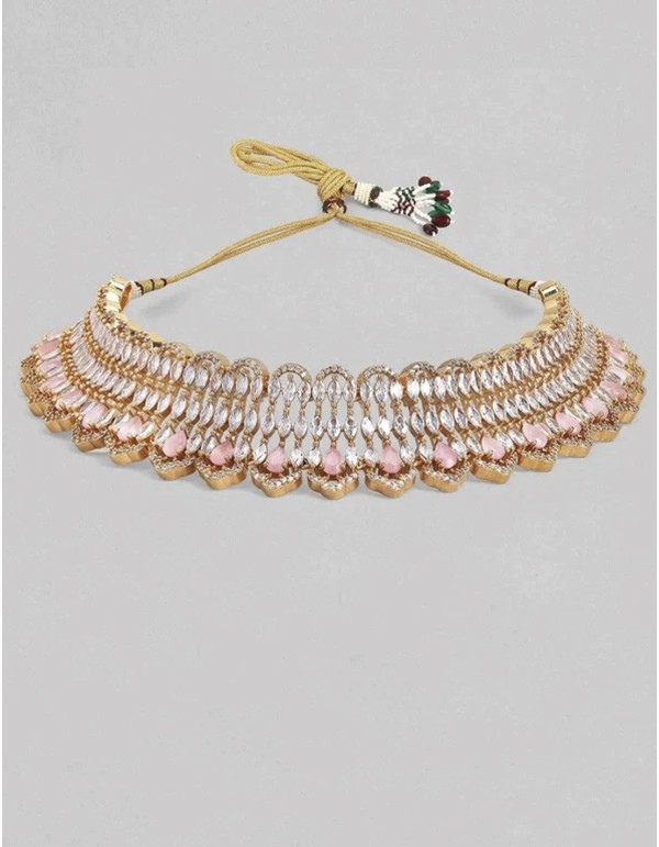 Choker de invitada de cristales y piedras rosas con baño de oro 2