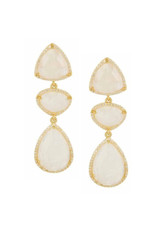 Gold plated party earrings with quartz and zirconia pieces