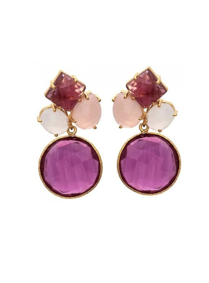 Party earrings with several semiprecious stones in pink tones perfect for this season.