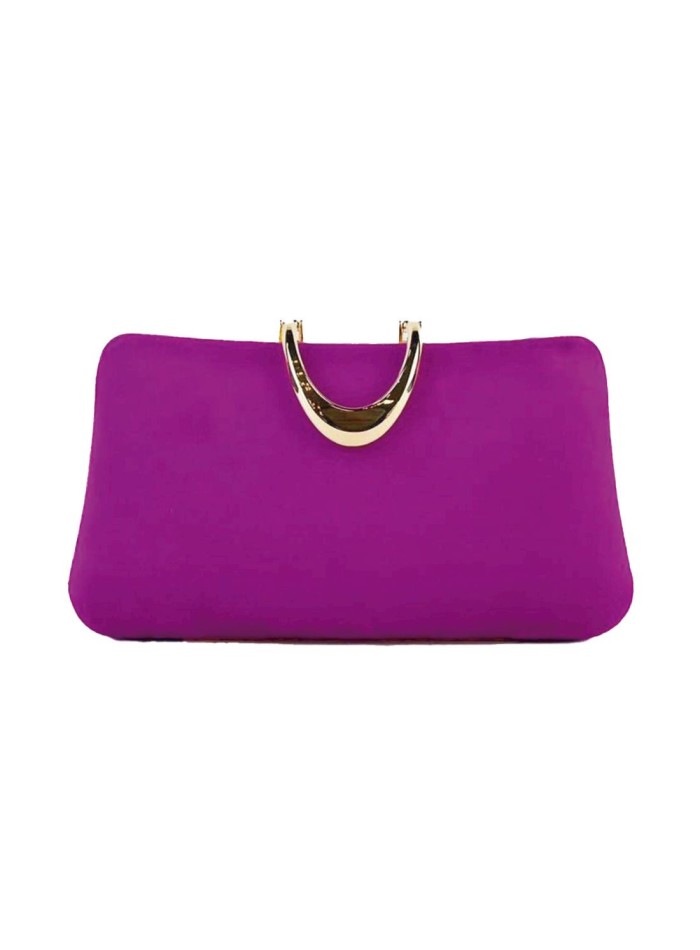Rectangular fuchsia suede party bag with metallic gold clasp.