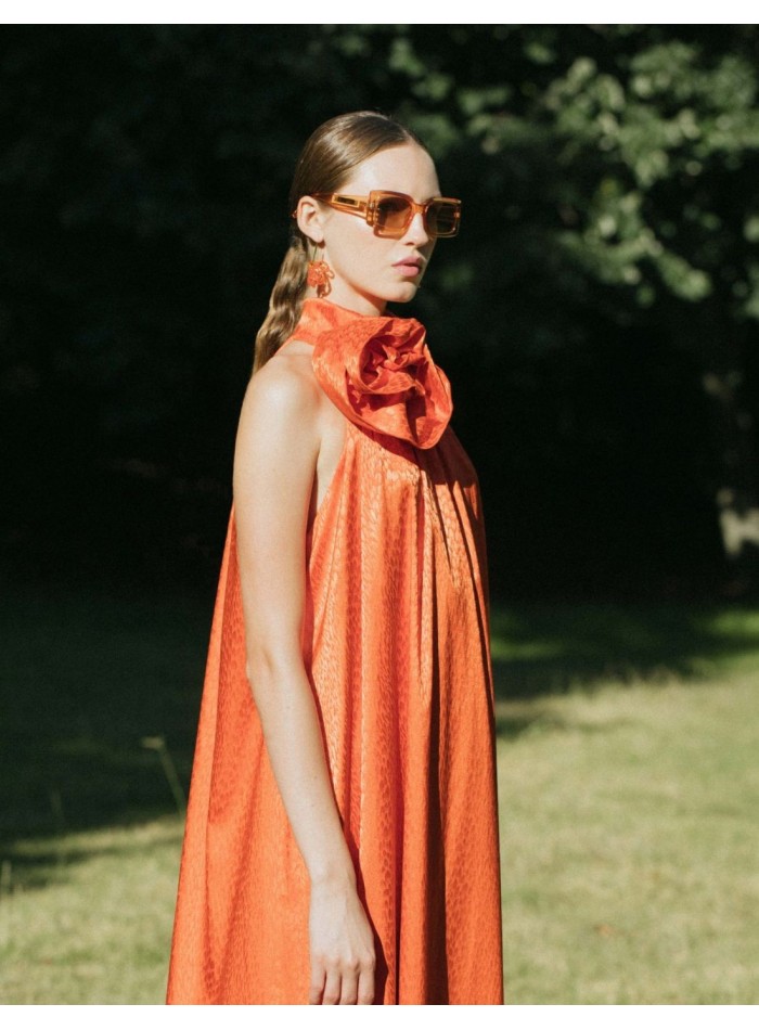 Robe de soirée midi orange avec embellissement...