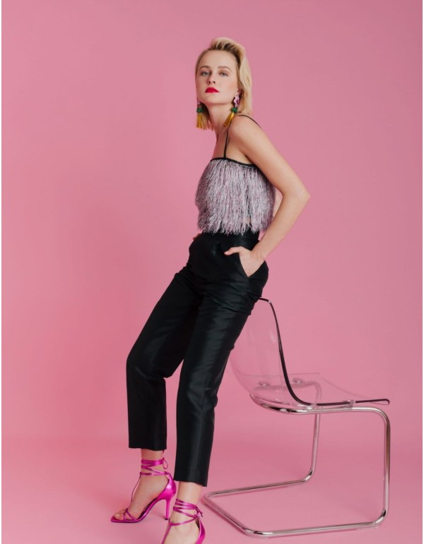 Long party trousers with pleats and high waistband 2
