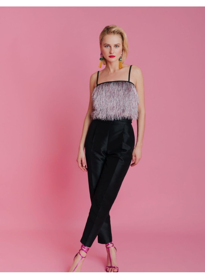 Long party trousers with pleats and high waistband