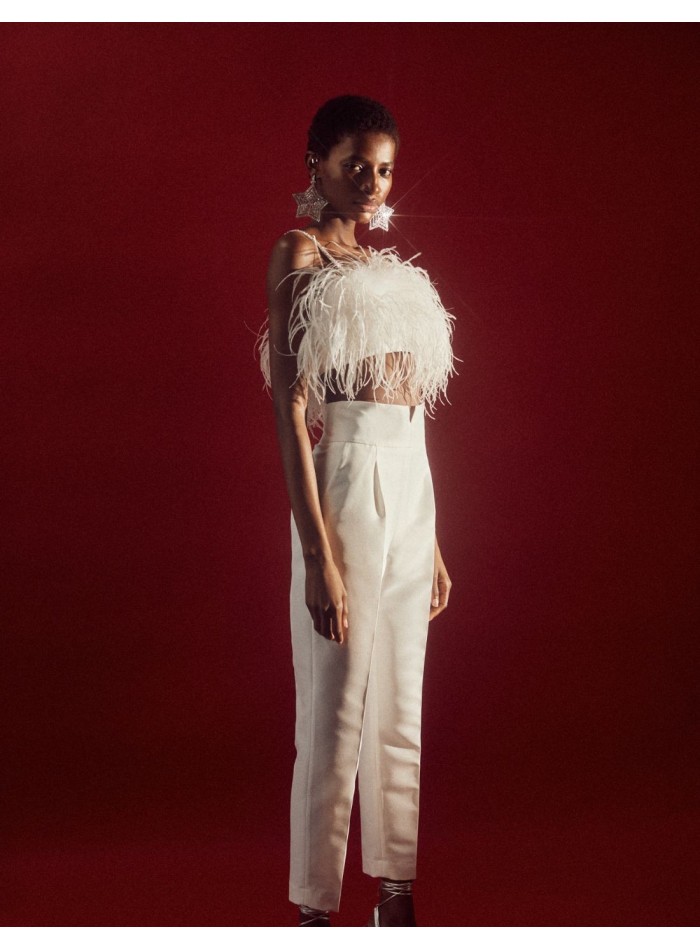 Pantalon long de fête avec plis et ceinture haute