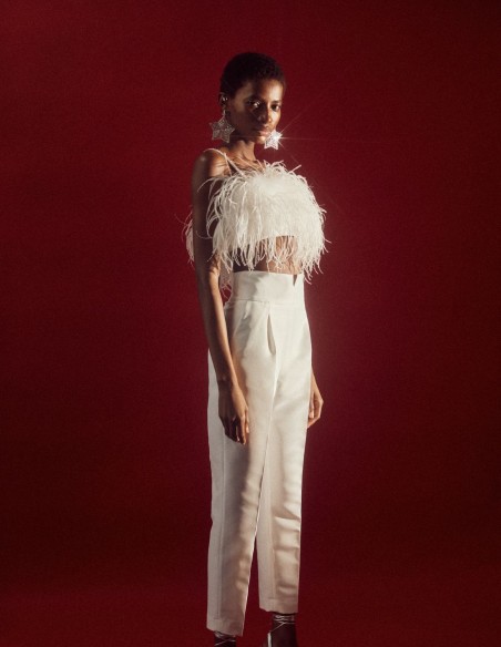 Long party trousers with pleats and high waistband