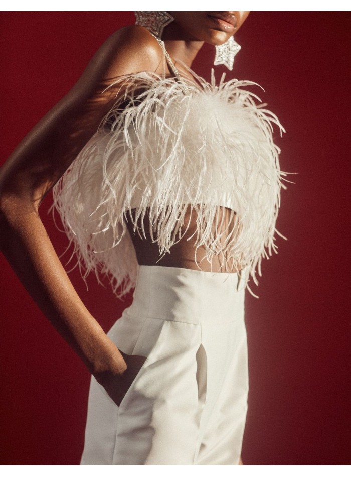 Pantalon long de fête avec plis et ceinture haute