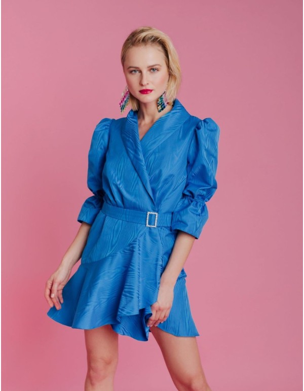 Robe courte de soirée bleue avec Ceintures de bijoux