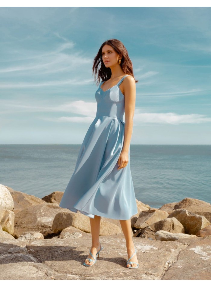 Robe de soirée midi bleu clair avec corsage bustier