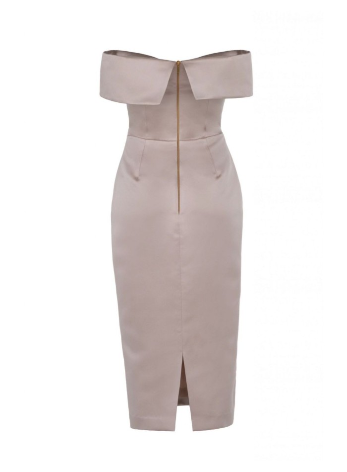 Robe de soirée midi avec encolure bardot