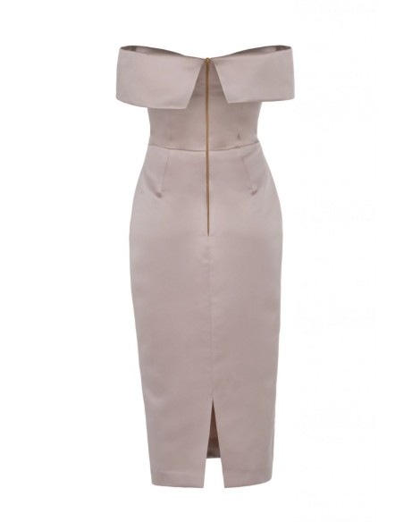 Midi party dress with bardot neckline