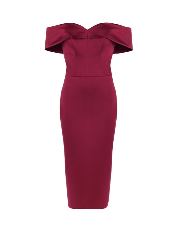 Robe de soirée midi avec encolure bardot 2