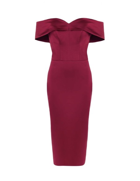 Robe de soirée midi avec encolure bardot