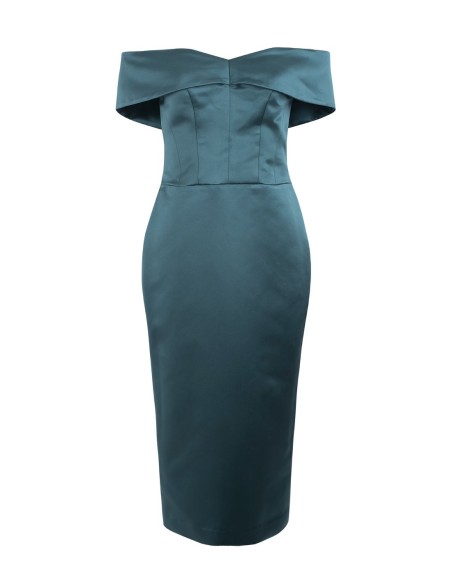 Midi party dress with bardot neckline