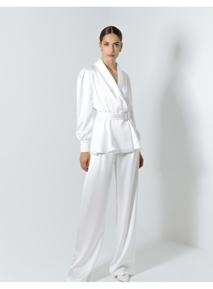 White wedding suit with long trousers and jacket