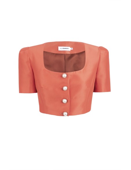Short sleeve crop top with pearl buttons