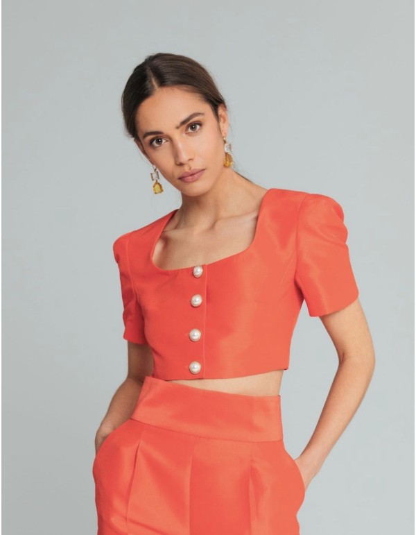 Top Ă  manches courtes avec BoutonniĂšres en perles