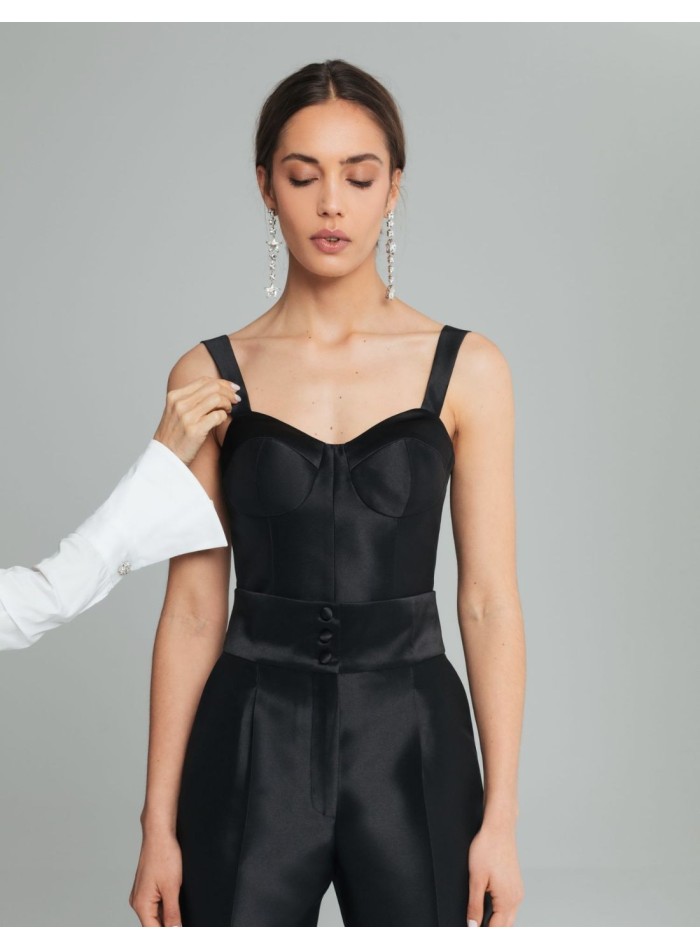 Black satin corset top with straps