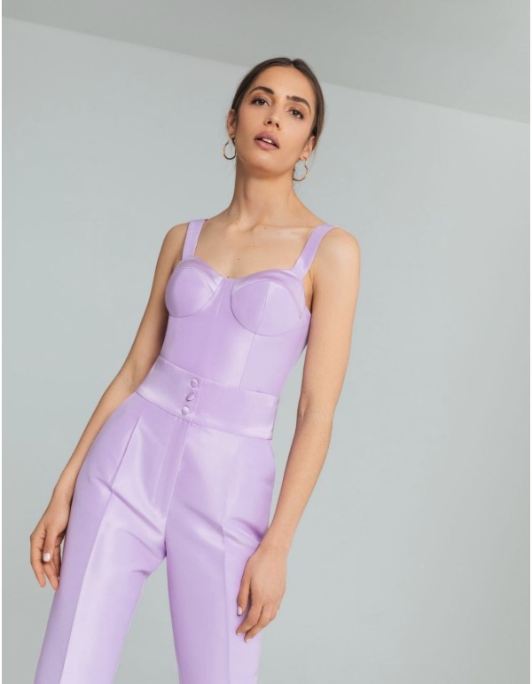 Pantalon Ă  pinces lilas avec ceinture boutonniĂšres 2
