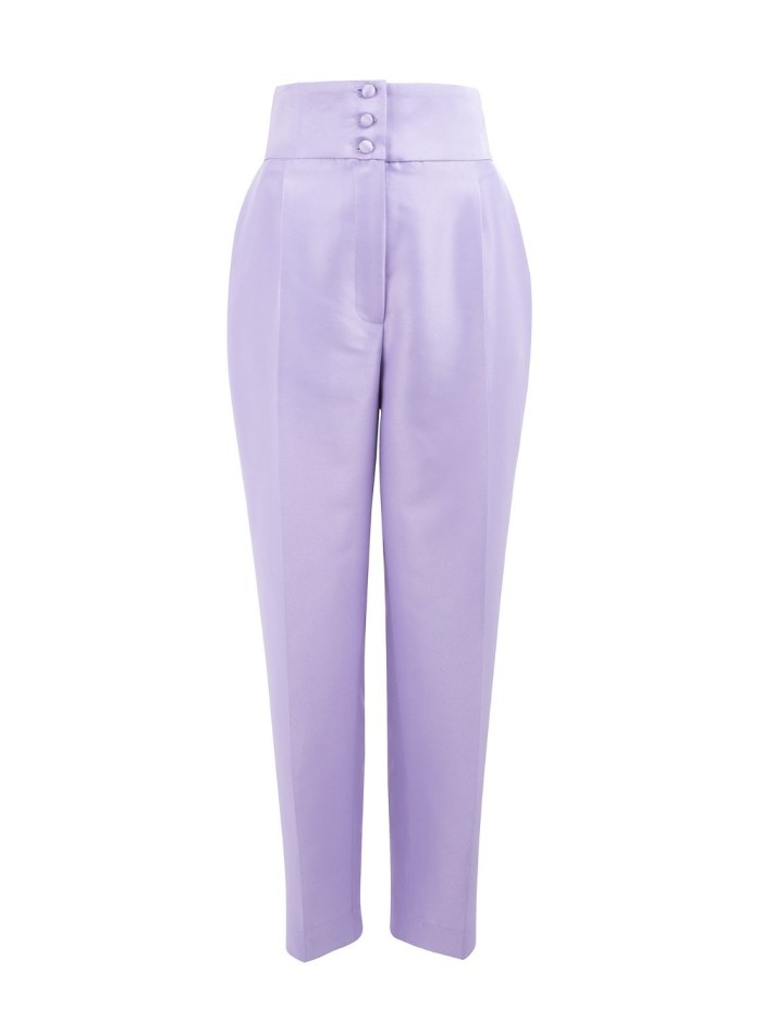 Pantalon à pinces lilas avec ceinture boutonnières