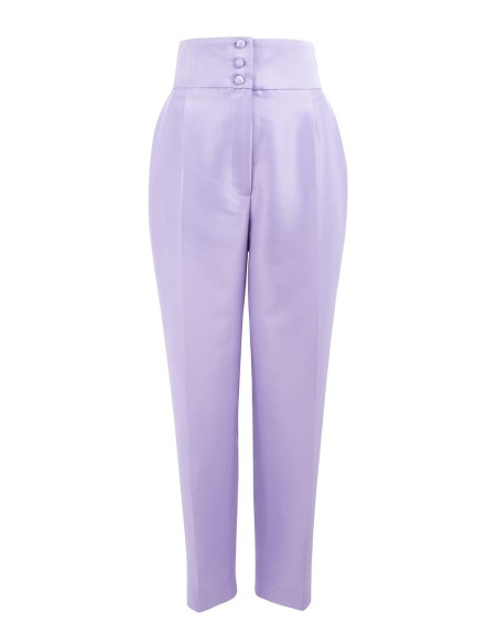 Pantalon à pinces lilas avec ceinture boutonnières