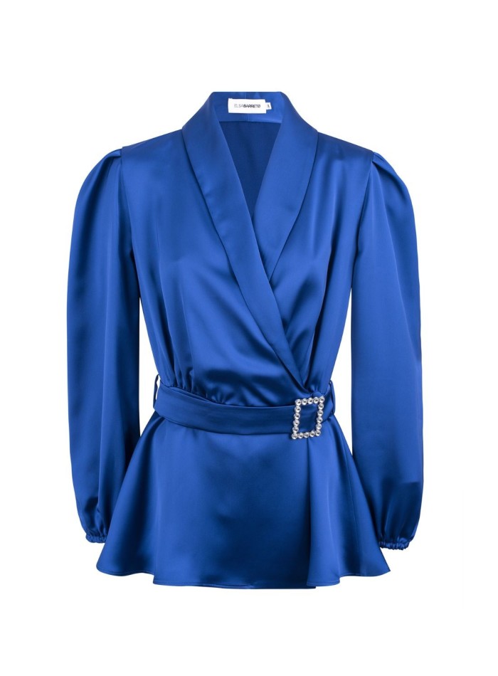 Blazer double boutonnage en satin avec Ceinture bijou