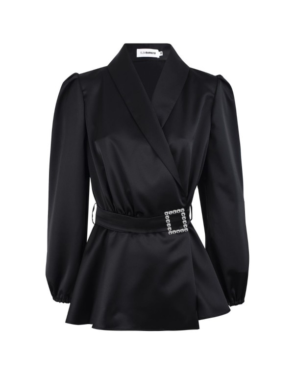 Blazer double boutonnage en satin avec Ceinture bijou