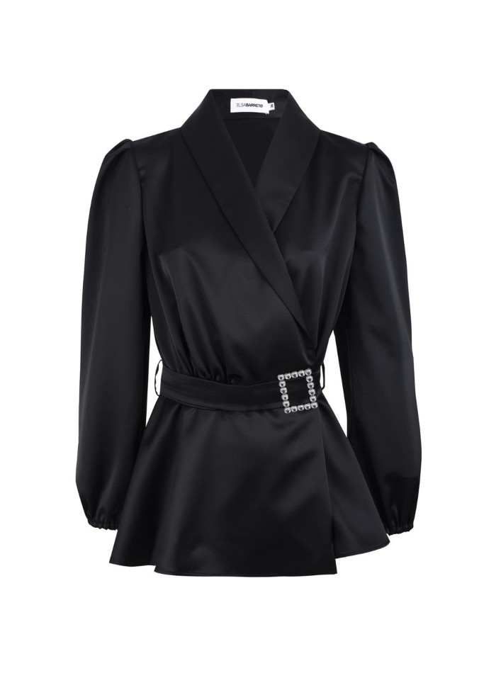 Blazer double boutonnage en satin avec Ceinture bijou